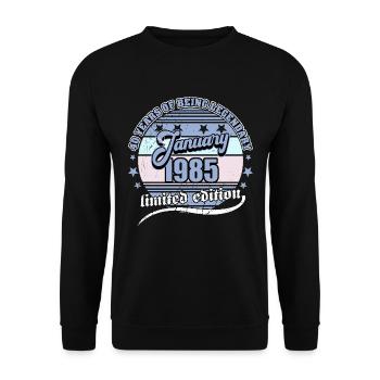 40th birthday January 1985 Born 40 years - Unisex Sweatshirt - black - Front - Alina (178cm) & Michal (187cm)