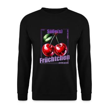 Kirschen Motiv Früchtchen Cherry frech & süß Lusti - Unisex Pullover - Schwarz - Vorne - Alina (178cm) & Michal (187cm)