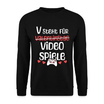 V steht Valentinstag Videospiele Gamer Humor - Unisex Pullover - Schwarz - Vorne - Alina (178cm) & Michal (187cm)