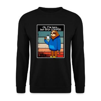 Aber zuerst Kaffee für Kaffeeliebhaber lustiger - Unisex Pullover - Schwarz - Vorne - Alina (178cm) & Michal (187cm)