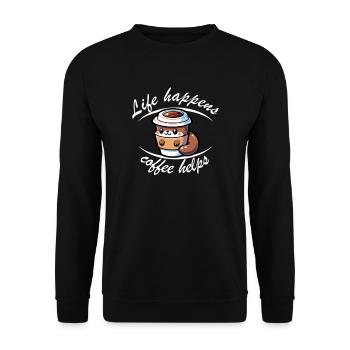 Lustiger Kaffee Spruch mit süßen Otter Arbeit - Unisex Pullover - Schwarz - Vorne - Alina (178cm) & Michal (187cm)