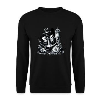 Anker Leuchtturm Kompass Flaschenpost - Unisex Pullover - Schwarz - Vorne - Alina (178cm) & Michal (187cm)