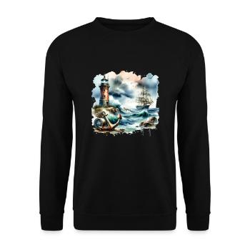 Nautical Motif Retro Anchor Lighthouse Ship - Unisex Sweatshirt - black - Front - Alina (178cm) & Michal (187cm)