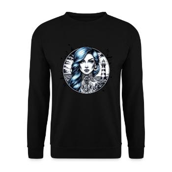 Hoffnung Tattoo Design mit Anker Retro Maritim - Unisex Pullover - Schwarz - Vorne - Alina (178cm) & Michal (187cm)