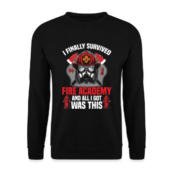 Ich Habe Schließlich Die Fire Academy Überlebt Und - Unisex Pullover - Schwarz - Vorne - Alina (178cm) & Michal (187cm)