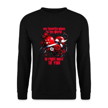 Valentine's Day Saying Heart with Gift Ribbon - Unisex Sweatshirt - black - Front - Alina (178cm) & Michal (187cm)