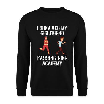I outlived my girlfriend, the Fire Academy - Unisex Sweatshirt - black - Front - Alina (178cm) & Michal (187cm)