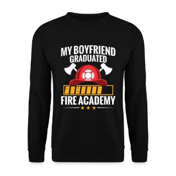 Mein Freund Hat Die Fire Academy Abgeschlossen - Unisex Pullover - Schwarz - Vorne - Alina (178cm) & Michal (187cm)