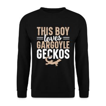 Dieser Junge Liebt Gargoyle Geckos - Unisex Pullover - Schwarz - Vorne - Alina (178cm) & Michal (187cm)