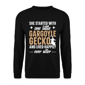 Sie Begann Mit Einem Kleinen Gargoyle Gecko Und - Unisex Pullover - Schwarz - Vorne - Alina (178cm) & Michal (187cm)