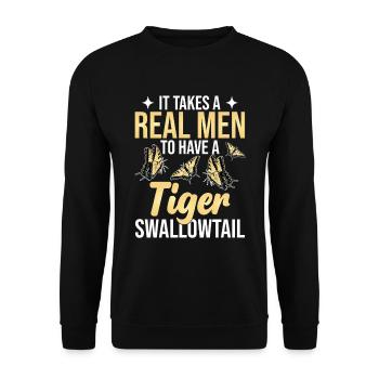 Es Braucht Einen Echten Männer, Um Einen Tiger - Unisex Pullover - Schwarz - Vorne - Alina (178cm) & Michal (187cm)