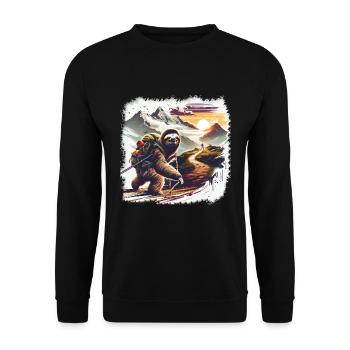Lustiges Faultier Motiv zum Wandern und Spazieren - Unisex Pullover - Schwarz - Vorne - Alina (178cm) & Michal (187cm)