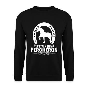 Ja, Ich Spreche Mit Meinem Percheron - Unisex Pullover - Schwarz - Vorne - Alina (178cm) & Michal (187cm)