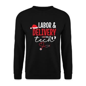 L&D Tech Weihnachtsmann Weihnachtsmütze - Unisex Pullover - Schwarz - Vorne - Alina (178cm) & Michal (187cm)