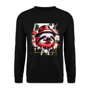 Faultier Strohhut - Tiermotiv Kunst Tier Faultier - Unisex Pullover - Schwarz - Vorne - Alina (178cm) & Michal (187cm)