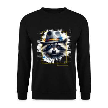 Waschbär Strohhut - Tiermotiv Kunst Tier Waschbär - Unisex Pullover - Schwarz - Vorne - Alina (178cm) & Michal (187cm)