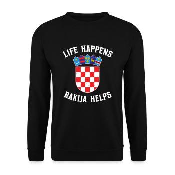 Das Leben Passiert Rakija Hilft - Unisex Pullover - Schwarz - Vorne - Alina (178cm) & Michal (187cm)