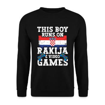 This Boy Runs on Rakija - Unisex Sweatshirt - black - Front - Alina (178cm) & Michal (187cm)