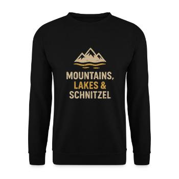 Montagnes, lacs et escalopes - Sweat-shirt Unisexe - noir - Devant - Alina (178cm) & Michal (187cm)
