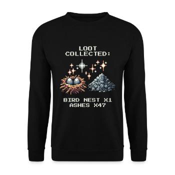 Schornsteinfeger Loot Vogelnest Asche Pixel Art - Unisex Pullover - Schwarz - Vorne - Alina (178cm) & Michal (187cm)