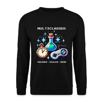 Occupational Therapy Trainer Healer Nerd Retro Pixel Art - Unisex Sweatshirt - black - Front - Alina (178cm) & Michal (187cm)