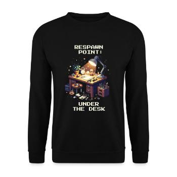 Respawn Werkstatt Boden Feinmechanik Humor Retro - Unisex Pullover - Schwarz - Vorne - Alina (178cm) & Michal (187cm)