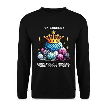 Earn XP: Defeated Balls of Wool | Crochet Yarn - Unisex Sweatshirt - black - Front - Alina (178cm) & Michal (187cm)