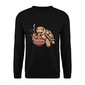 Tortue heureuse ayant un bol chaud de ramen avec - Sweat-shirt Unisexe - noir - Devant - Alina (178cm) & Michal (187cm)
