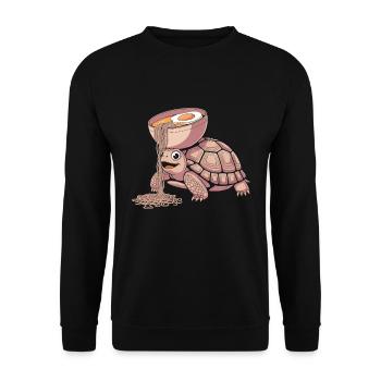 Tortue heureuse ayant un bol chaud de ramen avec - Sweat-shirt Unisexe - noir - Devant - Alina (178cm) & Michal (187cm)