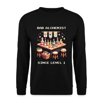 Bar-Alchemist | Mixologie seit Stufe 1 aktiv - Unisex Pullover - Schwarz - Vorne - Alina (178cm) & Michal (187cm)