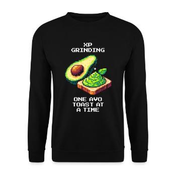 XP Grind | Avo Toast Level Up im Retro-Style - Unisex Pullover - Schwarz - Vorne - Alina (178cm) & Michal (187cm)