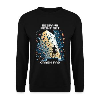 Respawn: Crash Pad | Bouldering Pixel Art - Unisex Sweatshirt - black - Front - Alina (178cm) & Michal (187cm)