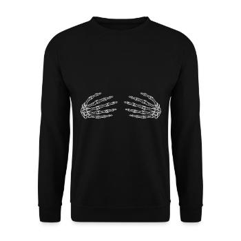 Frauen Boobs, lustiges Kostüm, Skelett Hand Hallow - Unisex Pullover - Schwarz - Vorne - Alina (178cm) & Michal (187cm)