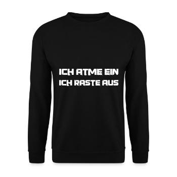 Lustiger Spruchich atme ein - Unisex Pullover - Schwarz - Vorne - Alina (178cm) & Michal (187cm)
