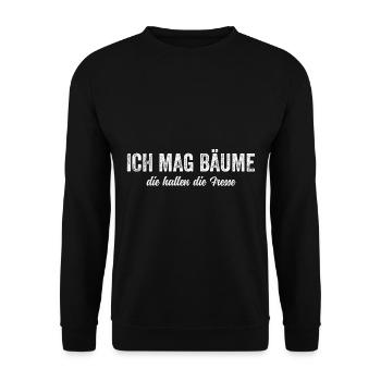 Ich mag Bäume die halten die Fresse - Sprüche - Unisex Pullover - Schwarz - Vorne - Alina (178cm) & Michal (187cm)