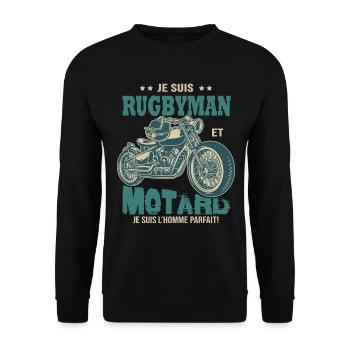 rugby motard parfait rugbyman parfait - Sweat-shirt Unisexe - noir - Devant - Alina (178cm) & Michal (187cm)
