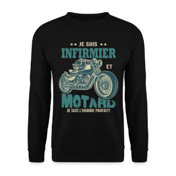 motard parfait infirmier parfait - Sweat-shirt Unisexe - noir - Devant - Alina (178cm) & Michal (187cm)