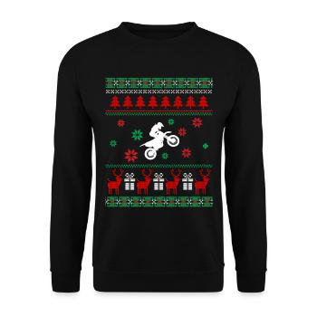 Ugly Christmas Sweater Motorrad Geschenk Weihnacht - Unisex Pullover - Schwarz - Vorne - Alina (178cm) & Michal (187cm)