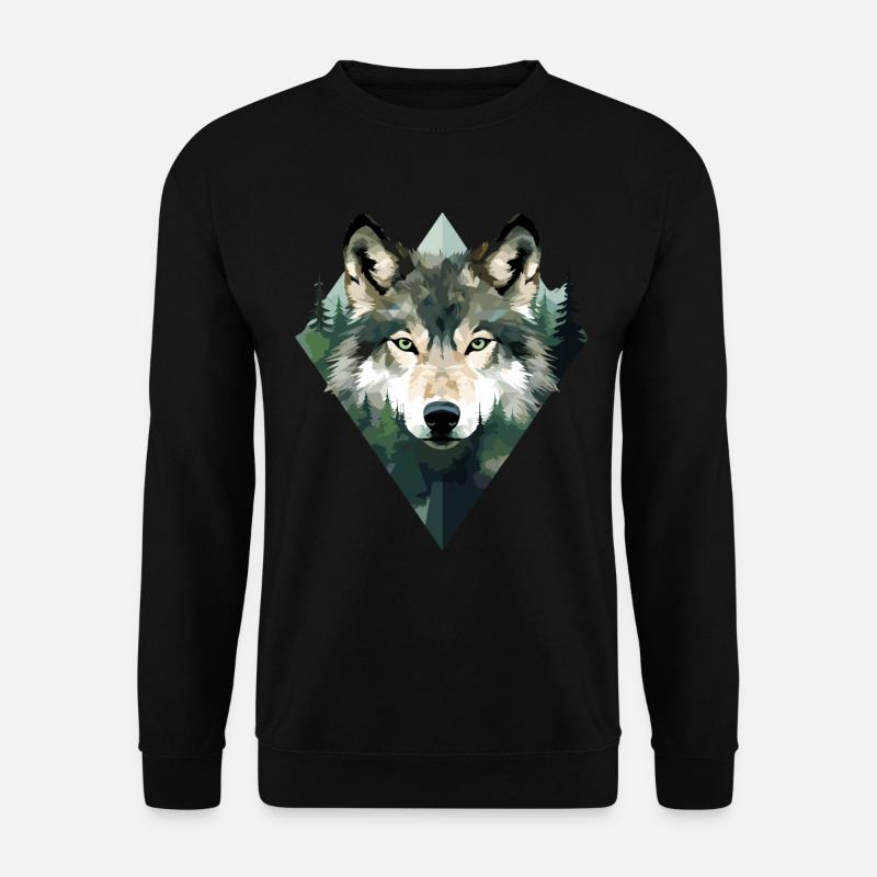 Wolf Wald Berge Wölfe Natur Tiere - Unisex Pullover - Schwarz
