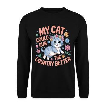 Mon Chat Gouvernerait Mieux Le Pays - Sweat-shirt Unisexe - noir - Devant - Alina (178cm) & Michal (187cm)