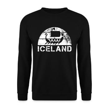 Island Vintage Wikinger, Skandinavien Geschenk - Unisex Pullover - Schwarz - Vorne - Alina (178cm) & Michal (187cm)