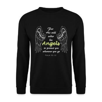 Psaume 91:11, Jésus, Dieu, cadeau des anges - Sweat-shirt Unisexe - noir - Devant - Alina (178cm) & Michal (187cm)