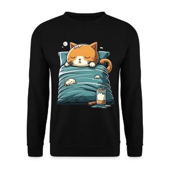 Kawaii Katze schlaf Geschenk - Unisex Pullover - Schwarz - Vorne - Alina (178cm) & Michal (187cm)