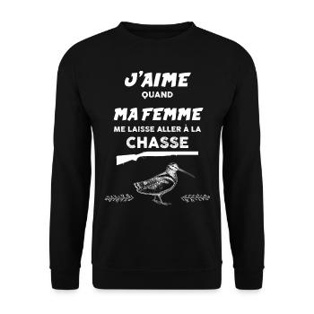 Chasse humour chasseur la bécasse - Sweat-shirt Unisexe - noir - Devant - Alina (178cm) & Michal (187cm)