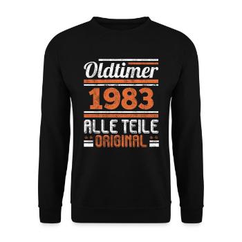 Oldtimer Modell 1983 40 Jahre 40. Geburtstag - Unisex Pullover - Schwarz - Vorne - Alina (178cm) & Michal (187cm)