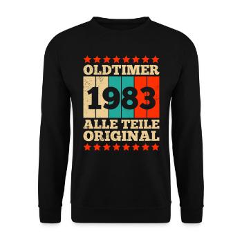 1983 Oldtimer alle Teile original 40 Jahre - Unisex Pullover - Schwarz - Vorne - Alina (178cm) & Michal (187cm)