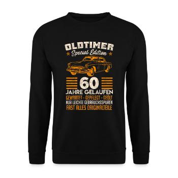 Oldtimer 60 Jahre gelaufen 60. Geburtstag - Unisex Pullover - Schwarz - Vorne - Alina (178cm) & Michal (187cm)
