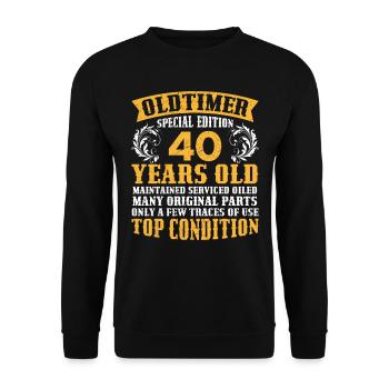 Oldtimer 40 Jahre alt 40. Geburtstag Herren - Unisex Pullover - Schwarz - Vorne - Alina (178cm) & Michal (187cm)