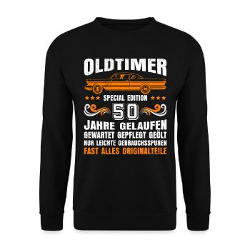 Oldtimer 1973 50 Jahre 50. Geburtstag Herren - Unisex Pullover - Schwarz - Vorne - Alina (178cm) & Michal (187cm)