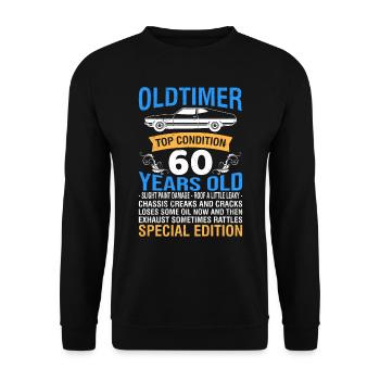 Oldtimer 60 Jahre alt 60. Geburtstag - Unisex Pullover - Schwarz - Vorne - Alina (178cm) & Michal (187cm)